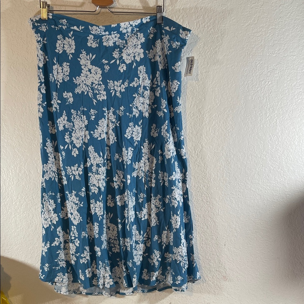 OLD NAVY Crepe A-Line Midi Skirt Blue Floral Size XXL NEW - Picture 4 of 16